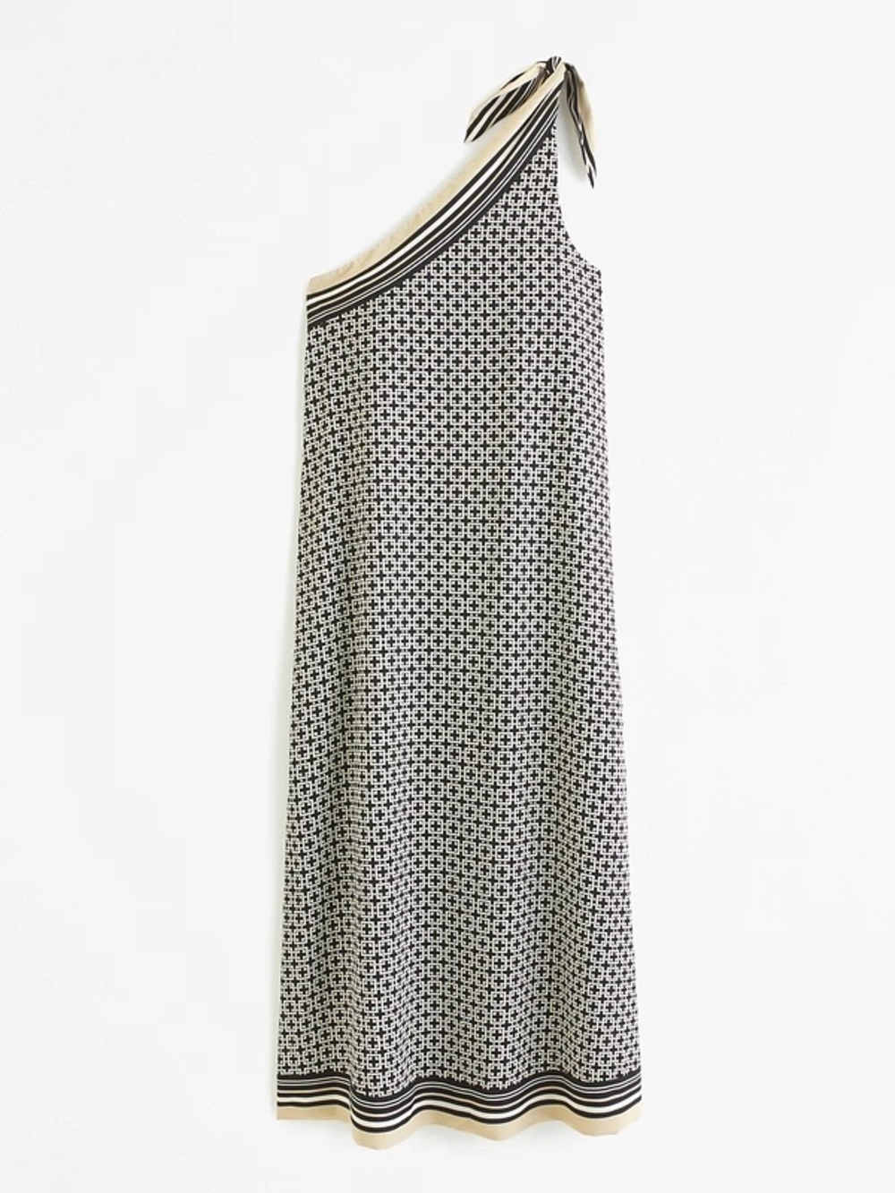 Abercrombie One Shoulder Scarf Maxi Dress Cream Black Geometric Print L - Picture 6 of 8